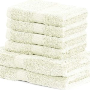 Set 2 světle béžových osušek a 4 ručníků DecoKing Bamby Ecru