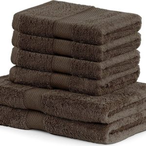 Set 2 tmavě hnědých osušek a 4 ručníků DecoKing Bamby Brown