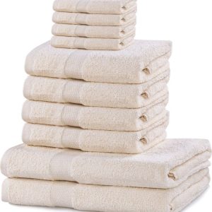 Set 8 světle krémových ručníků a 2 osušek DecoKing Marina Ecru