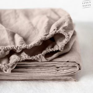 Světle hnědé lněné elastické prostěradlo Linen Tales