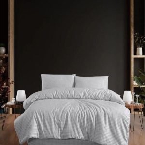 Světle šedé 4dílné prodloužené povlečení na dvoulůžko s prostěradlem 200x220 cm – Mila Home