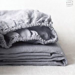 Světle šedé lněné elastické prostěradlo Linen Tales