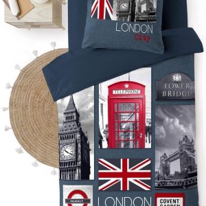 Tmavě modré bavlněné povlečení na jednolůžko 140x200 cm City London – douceur d'intérieur