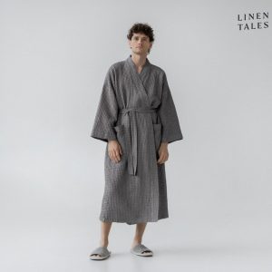 Tmavě šedý župan velikost S/M Honeycomb – Linen Tales