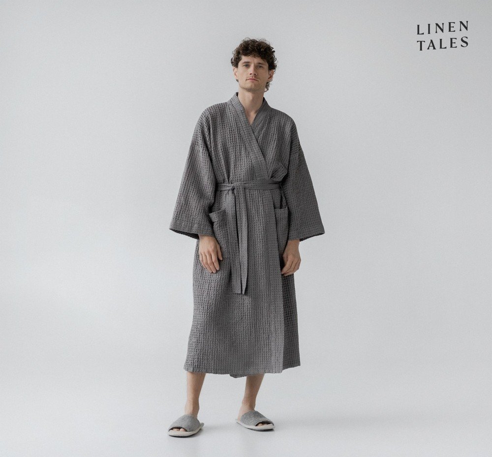 Tmavě šedý župan velikost S/M Honeycomb – Linen Tales