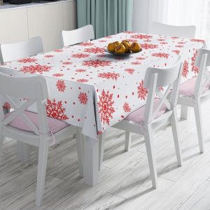 Vánoční ubrus s příměsí bavlny Minimalist Cushion Covers Red Snowflakes