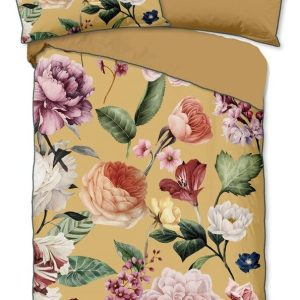 Žluté povlečení na jednolůžko z organické bavlny Descanso Flowery