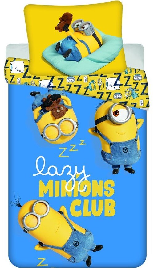 Žluté/modré bavlněné dětské povlečení na jednolůžko 140x200 cm Mimoni Lazy Club – Jerry Fabrics