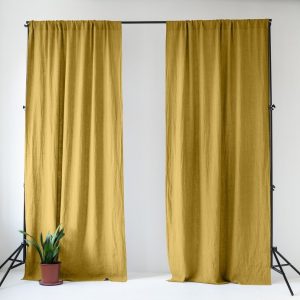 Žlutý lněný závěs 140x300 cm Lemon Curry – Linen Tales